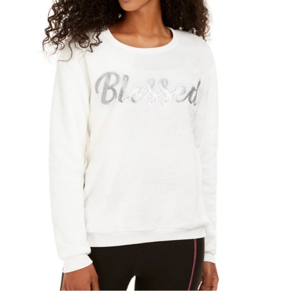 NWT Love Tribe ‘Blessed’ White Plush Sweater Women’s Size Extra Large
